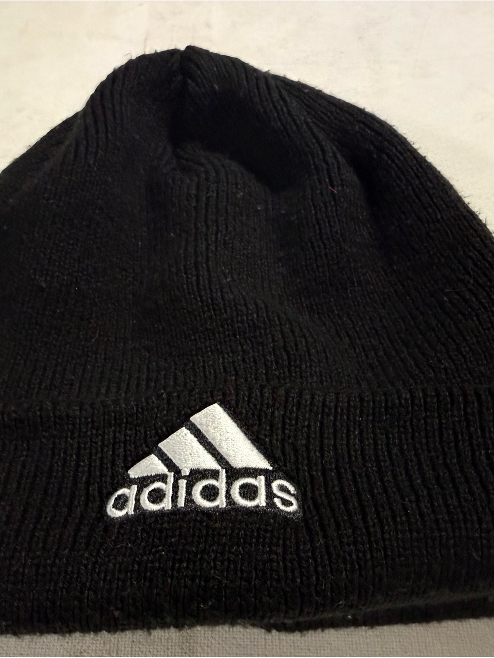 adidas Black Knit Beanie with White Logo
